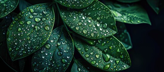 Fototapeta premium Close-Up of Dew Drops on Green Leaves