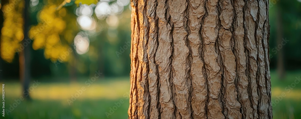 Aufkleber close-up of a tree trunk with natural textures and blurred background.