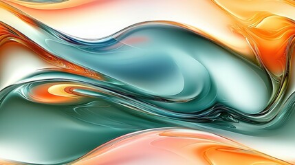 Colorful abstract fluid art with swirling orange and teal waves