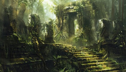 Overgrown Ruins of an Ancient Temple in a Lush Jungle