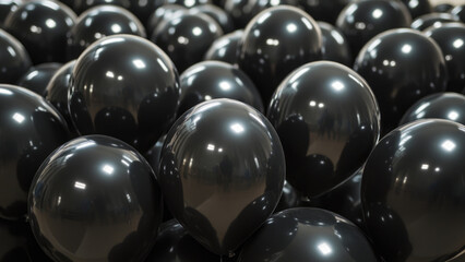 A sea of shiny black balloons filling the space