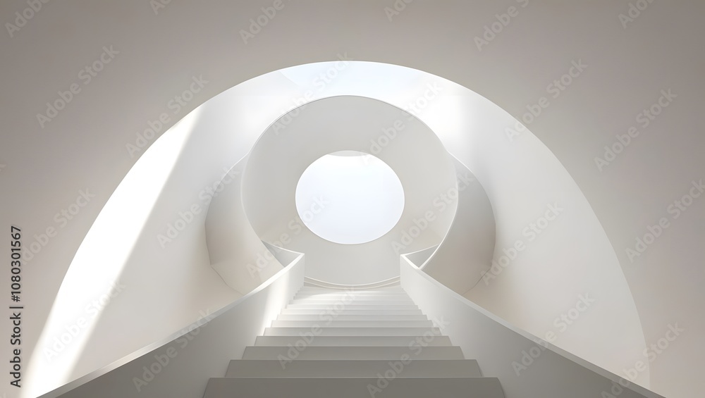 Poster modern architecture staircase minimalist design interior space bright environment upward view contem