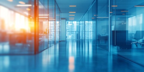 An inspiring modern office design showcases sunset reflections that enhance the ambiance, promoting creativity, collaboration, and productivity in a stylish and comfortable workspace