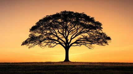 Obraz premium Silhouette of a majestic tree against a vibrant sunset sky.