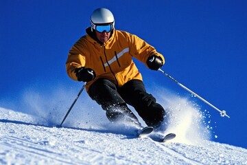 A person skiing down a snowy mountain trail