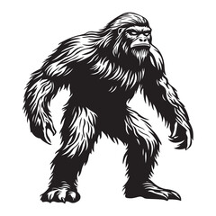Bigfoot Silhouette Vector Illustration Isolated On White Background