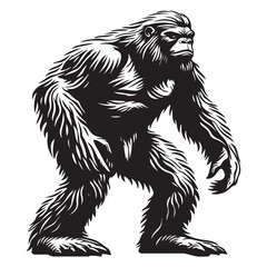 Bigfoot Silhouette Vector Illustration Isolated On White Background