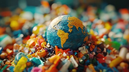 Colorful globe surrounded by confetti sprinkles, great for celebrations or parties