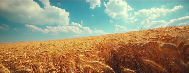 Golden Wheat Field under Blue Sky.