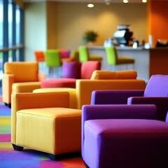 Fototapeta premium Vibrant Multicolored Waiting Area Oasis with Natural Light