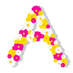 alphabet of flowers, floral font A, alphabet, colorful flower alphabet letter, A letter, A, education, decoration, flowers, flower, font, A letter on white, wall decoration, art