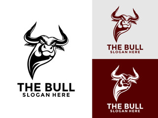Obraz premium Bull Head Long Horn logo design vector template, buffalo cow ox bull head logo design inspiration