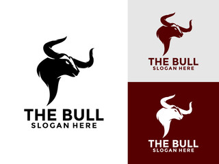 Obraz premium Bull Head Long Horn logo design vector template, buffalo cow ox bull head logo design inspiration