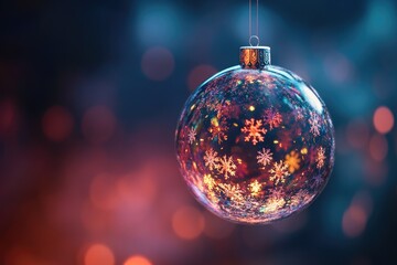 Obraz premium A Christmas decoration suspended by a thread, ideal for seasonal or holiday-related uses