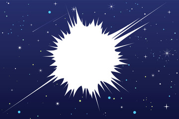 Nadnova flare. A bright flash of white light in the starry sky, symbolizing the explosion of a supernova and the birth of new stars