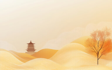 Simple golden lines silhouettes of the city