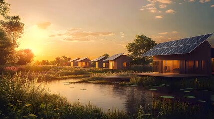 Fototapeta premium Solar-powered smart homes with integrated renewable energy solutions.
