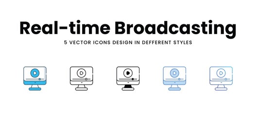 Real-time Broadcasting vector icons different style vector stock illustration