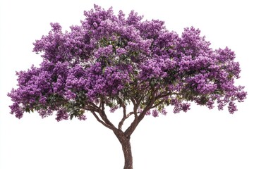 A beautiful tree with vibrant purple flowers on a white background, ideal for use in designs related to nature, beauty, or spring