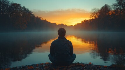Dawn Serenity at the Lake, tranquil waters mirror the soft hues of morning, inviting introspection and peace in a serene landscape.