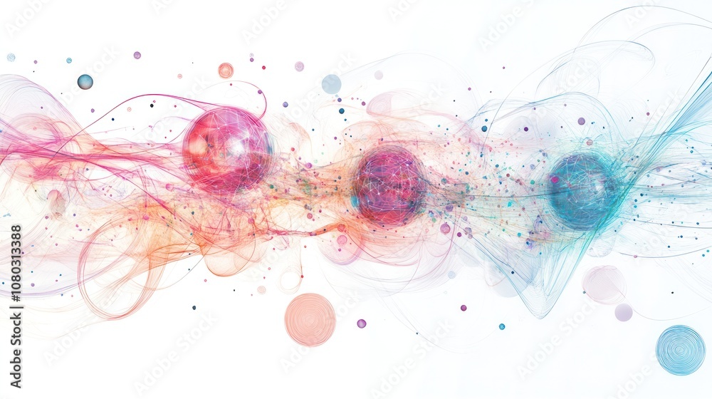 Poster showcasing a series of luminous quantum bits arranged in a circular pattern,