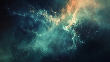 Fototapeta premium Teal and orange nebula in space.