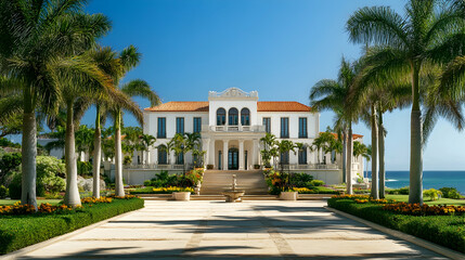 Santa Barbara Spanish colonial with Pacific views and citrus grove, California mission-style hilltop estate