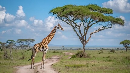 Obraz premium Majestic Giraffe Amid the Savanna Landscape in Africa