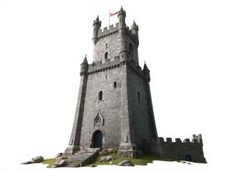 majestic medieval castle with tall towers, stone walls, and grassy base, exuding sense of history and grandeur