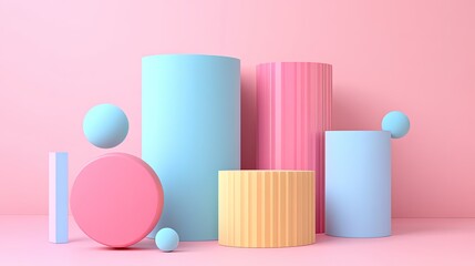 3D geometric shapes seamlessly blending into a vibrant 2D background, creating a sense of depth and movement.