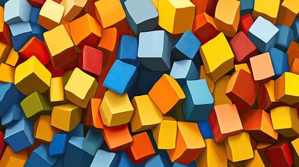 Obraz premium 3D geometric shapes seamlessly blending into a vibrant 2D background, creating a sense of depth and movement.