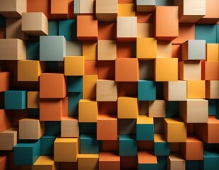 Brightly colored cube wall in abstract art