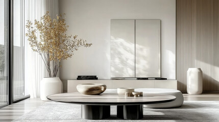 Minimalist style  interior design of modern living room with dining table