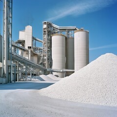 Obraz premium Cement factory processing minerals on a sunny day