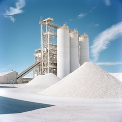 Obraz premium Industrial plant processing minerals under blue sky with clouds