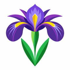 Minimalist Flat Design of a Purple Iris Flower on White Background