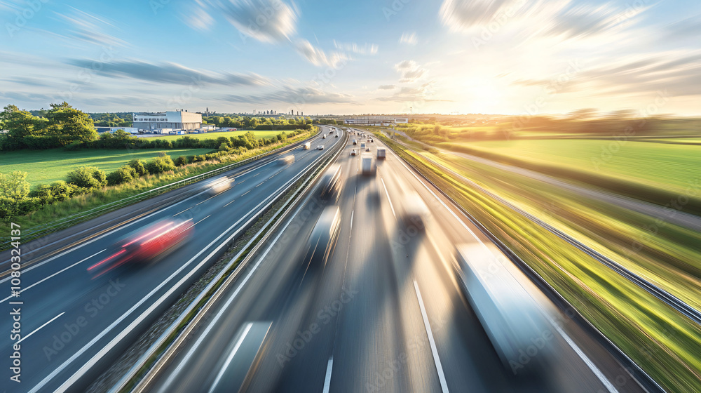 Aufkleber high-speed vehicles on a sunset highway, creating a dynamic sense of motion