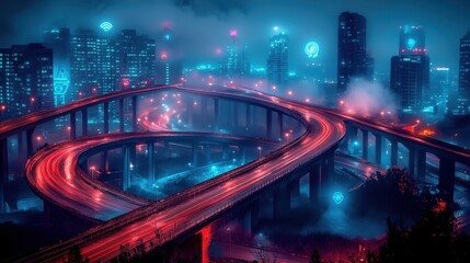The Cityscape with Neon Bridges