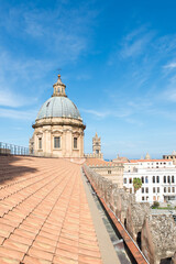 Obraz premium On the roof of the Palermo cathedral, Italy. The church was erected in 1185 by Walter Ophamil, the Anglo-Norman archbishop of Palermo.