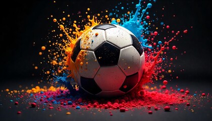 Naklejka premium Neon Soccer Ball Surrounded by Fiery Smoke and Glowing Sparkles