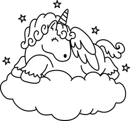 Hand drawn outline cute unicorn cartoon doodle	
