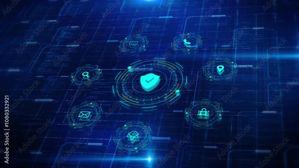 Wall mural concept of internet cyber security attack, technology and online data protection in innovative perce