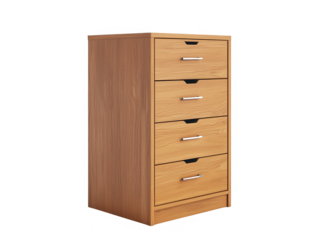 Stylish wooden drawer cabinet home office furniture isolated on transparent background