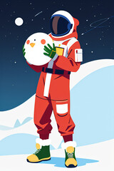 Fototapeta premium Christmas Astronaut with Gift in Minimal Flat Style