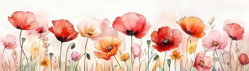 Obraz premium Explore the beauty of watercolor illustrations featuring delicate poppies in vivid colors and styles