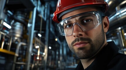 A Worker in Safety Gear Focuses on Tasks in an Industrial Facility With Machinery and Equipment, Highlighting Commitment to Safety and Efficiency