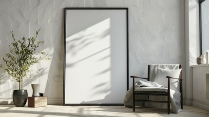 Empty frame displaying minimalist design cozy room interior photography natural light contemporary style art concept