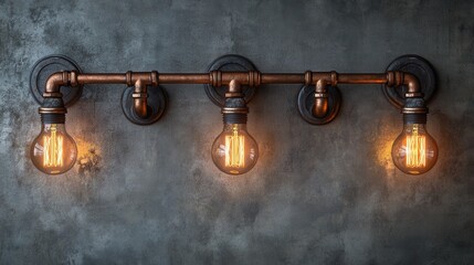 Industrial pipe wall lamp with bulbs. Perfect for vintage, and industrial design projects.