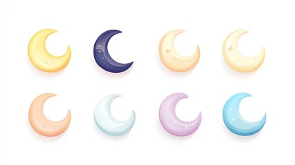 Obraz premium A Collection of Stylish and Colorful Moon Icons in Various Shades, Perfect for Designing Celestial Themes and Illustrative Projects for Creative Use
