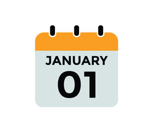 January 1 Calendar Day or Calender Date for Deadlines or Appointment. calendar date icon on white background